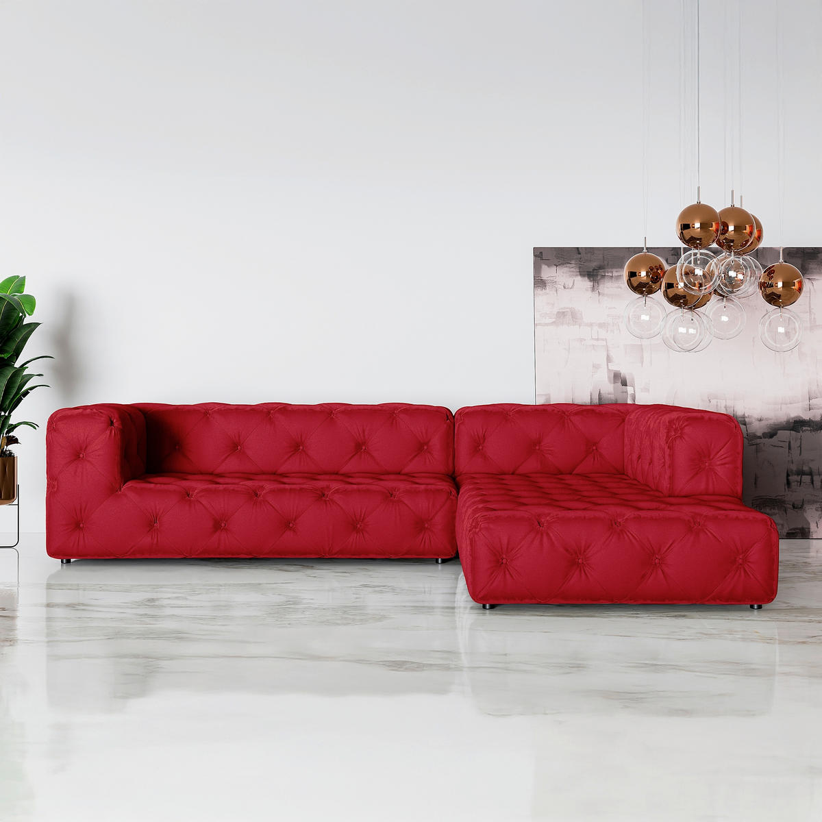 ECKSOFA Fresco Rot Samt  - Rot/Schwarz, Design, Kunststoff/Textil (325/228cm) - P & B