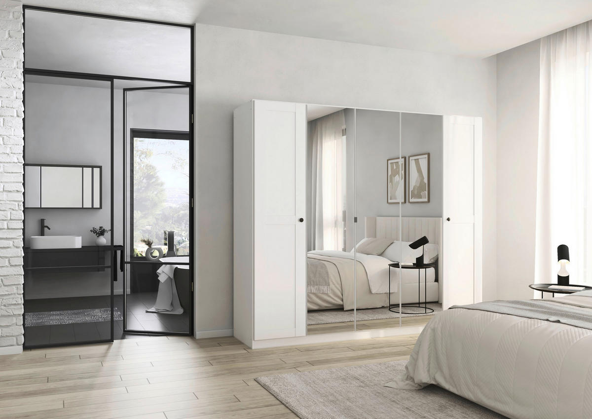 DREHTÜRENSCHRANK 226/197/54 cm,  in Weiß, 5-türig  - Schwarz/Weiß, KONVENTIONELL, Glas/Holzwerkstoff (226/197/54cm) - home24