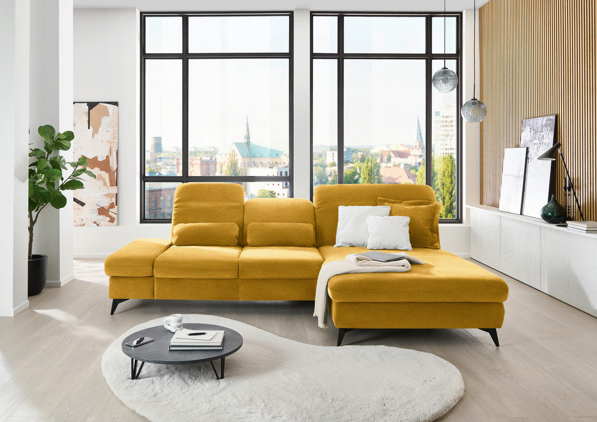 ECKSOFA  in Chenille Currygelb  288/198 cm  - Currygelb/Schwarz, Design, Textil/Metall (288/198cm) - Beldomo Style