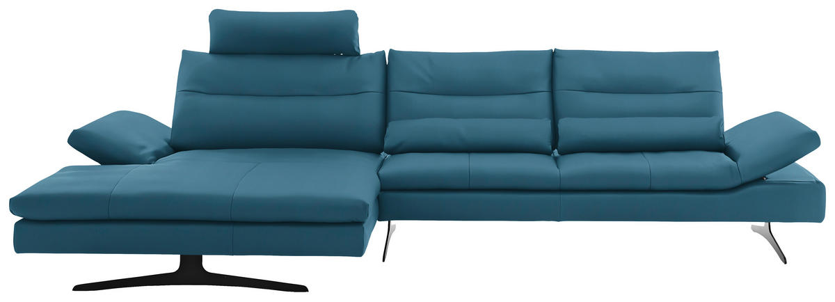 ECKSOFA in Echtleder Hellblau  158/342 cm  - Schwarz/Hellblau, MODERN, Leder/Metall (158/342cm) - Chilliano