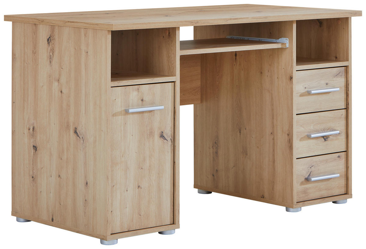 PISALNA MIZA les hrast artisan  - srebrne barve/hrast artisan, Basics, umetna masa/les (120/67/75cm) - Carryhome