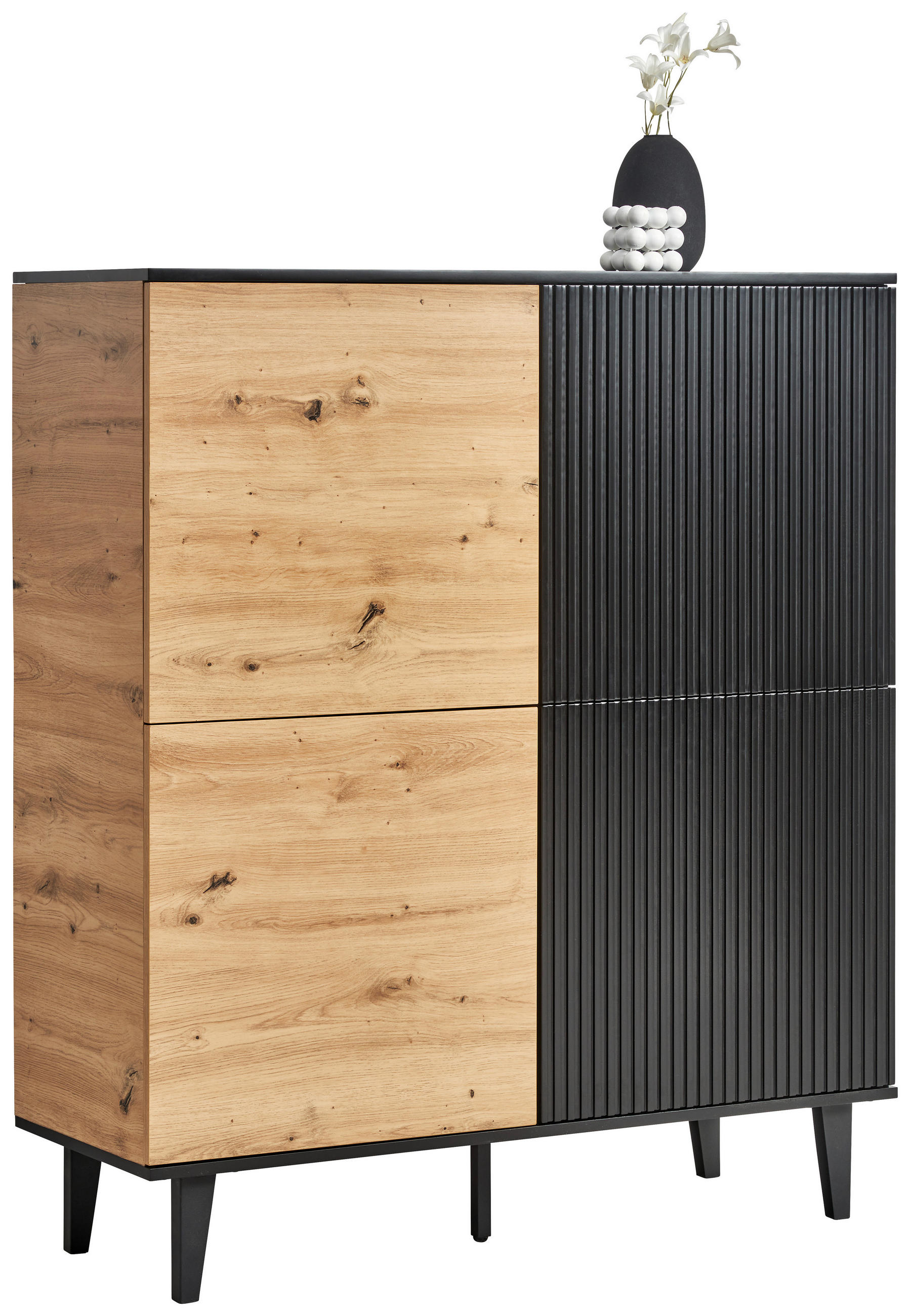 Xora Highboard Schwarz, Eiche Artisan 106.5x126x40 cm