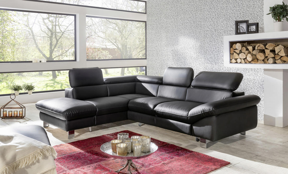 WOHNLANDSCHAFT in Lederlook Schwarz  - Chromfarben/Schwarz, MODERN, Textil/Metall (214/266cm) - MID.YOU