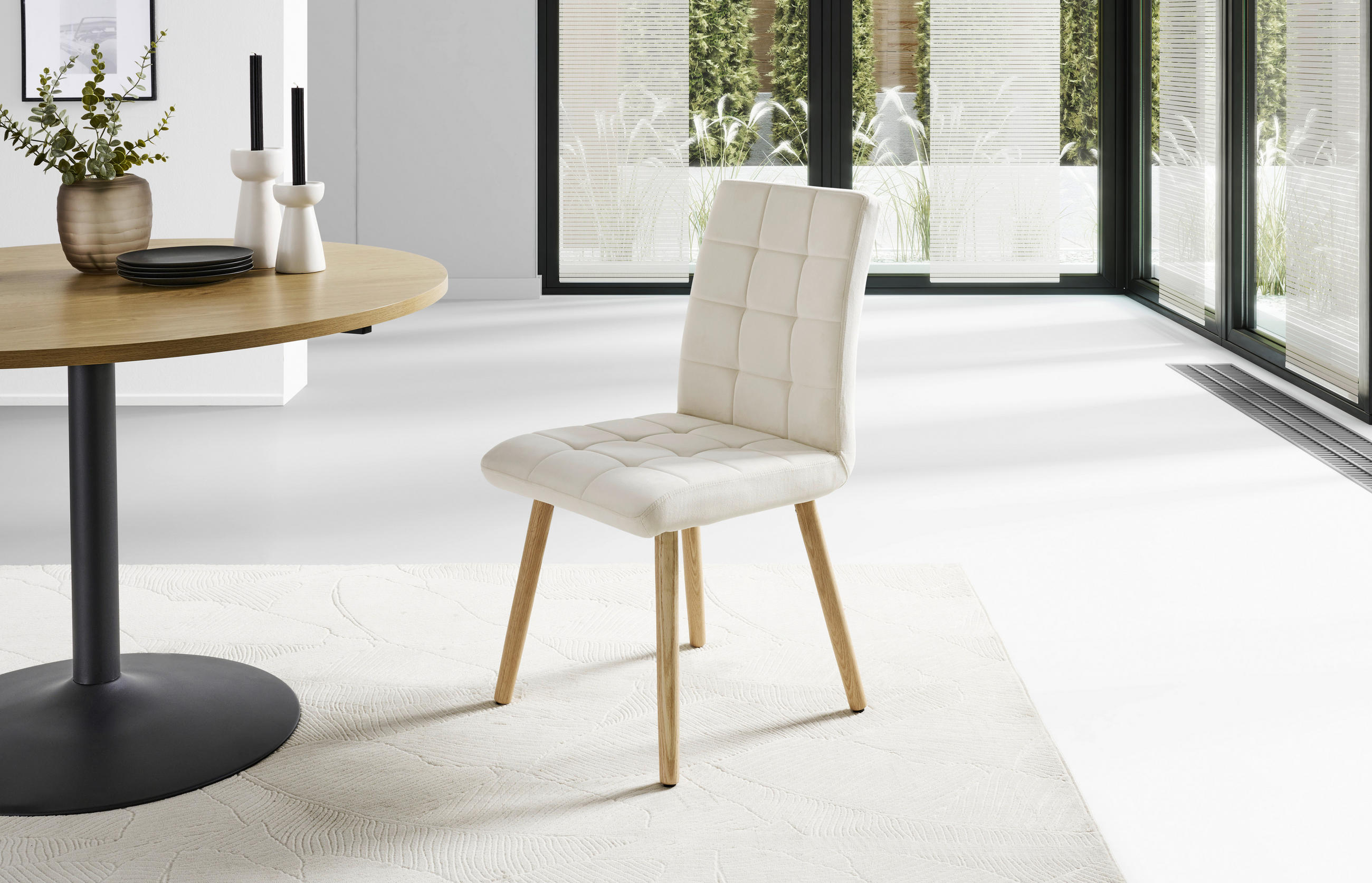 Thumbnail - Mid.you Stuhl, Eiche, Beige, Holz, Textil, Eiche, massiv, rund, 47x89x61 cm, Esszimmer, Stühle, Esszimmerstühle, Vierfuß...