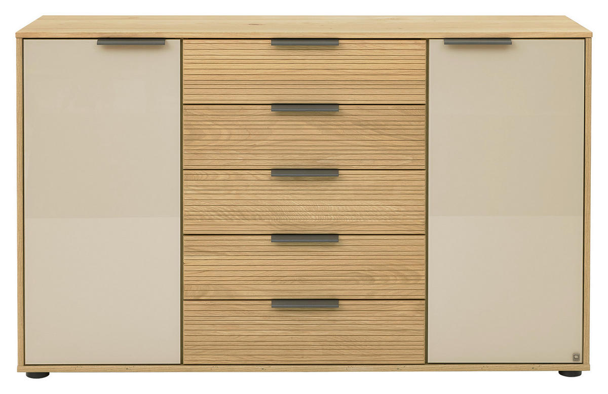 SIDEBOARD SAN FRANCISCO  in 141/86/43 cm  - Schieferfarben/Eiche Bianco, Design, Glas/Holzwerkstoff (141/86/43cm) - Musterring