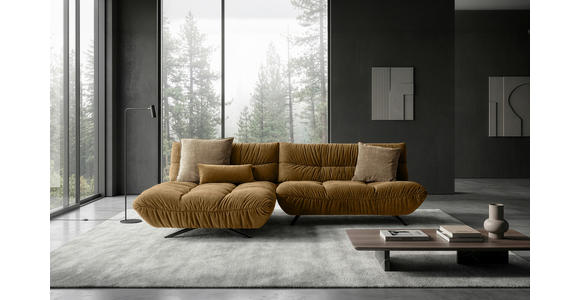 ECKSOFA Beigebraun Chenille Rücken echt, Sitztiefenverstellung  - Beigebraun/Schwarz, Design, Textil/Metall (178/295cm) - Belluti