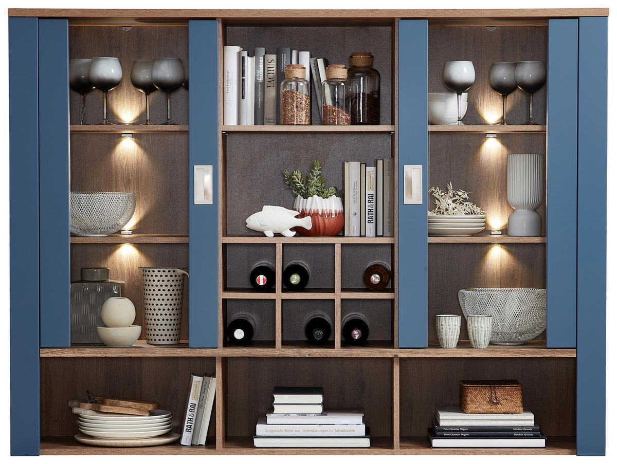 BUFFETAUFSATZ 163/122/38 cm   - Blau/Eichefarben, Lifestyle, Holzwerkstoff/Metall (163/122/38cm) - MID.YOU