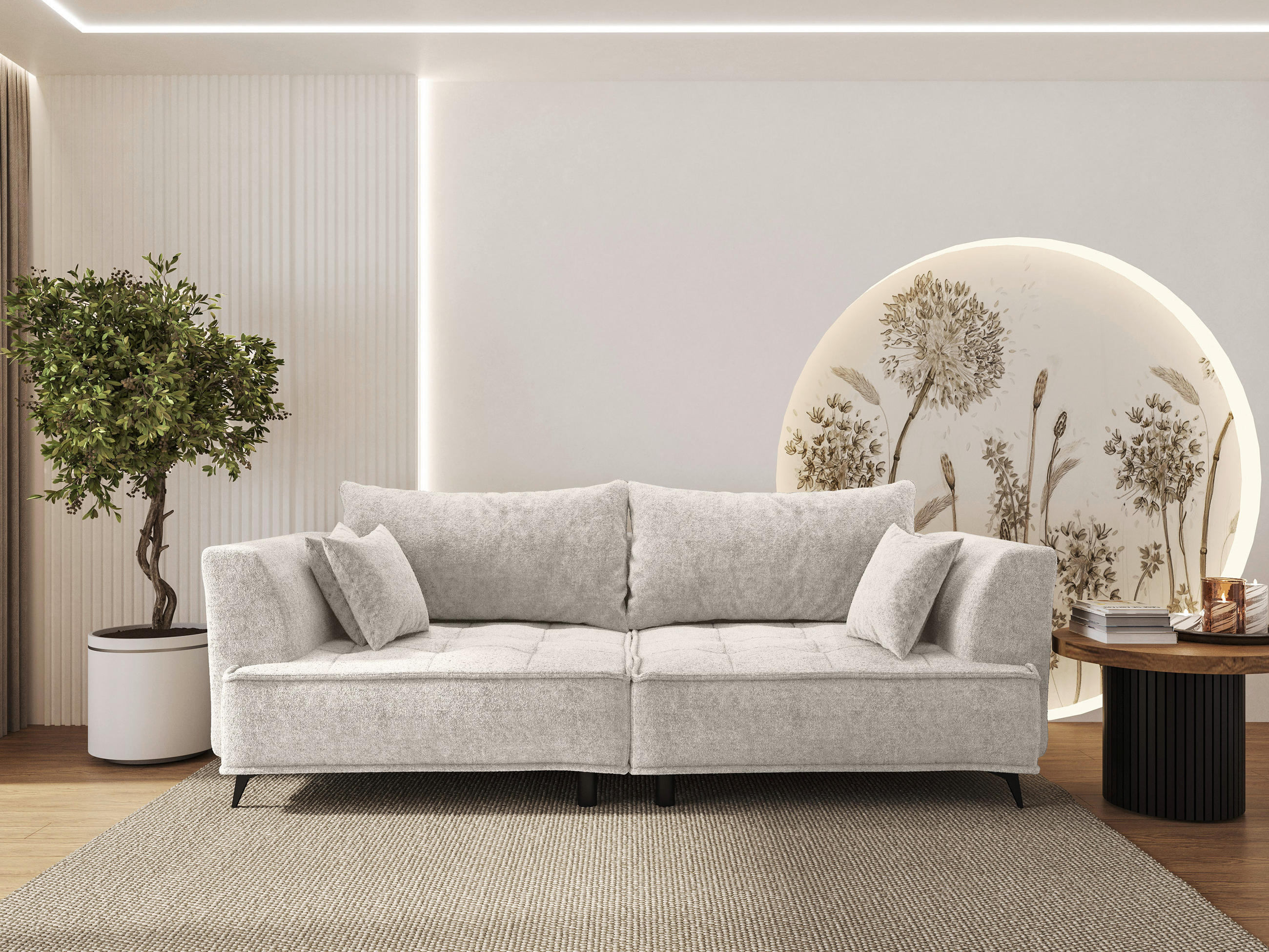 BIGSOFA Chenille Creme  - Creme/Schwarz, Design, Textil/Metall (250/90/120cm) - home24