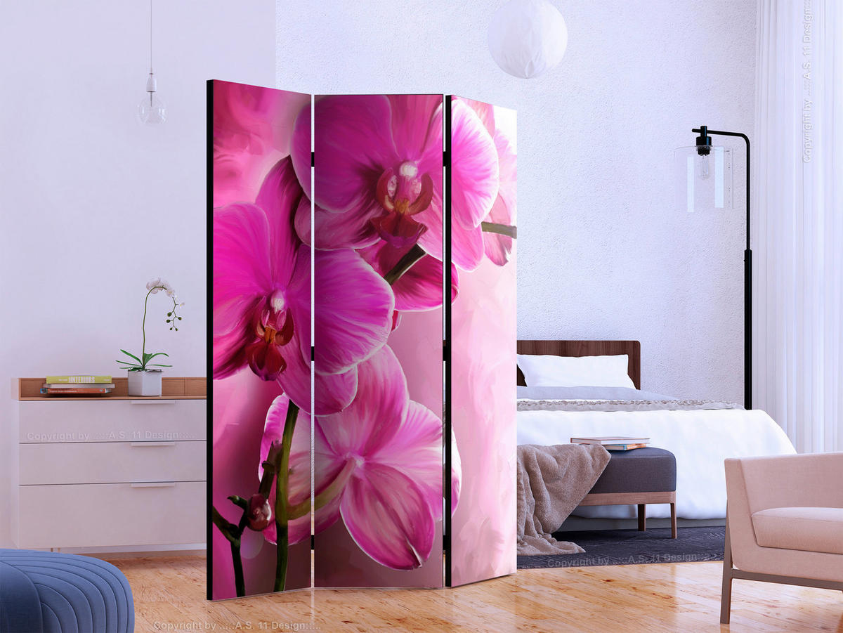 PARAVENT mit 3  Flügel - Pink, Basics, Holz/Textil (135/172/3cm) - artgeist