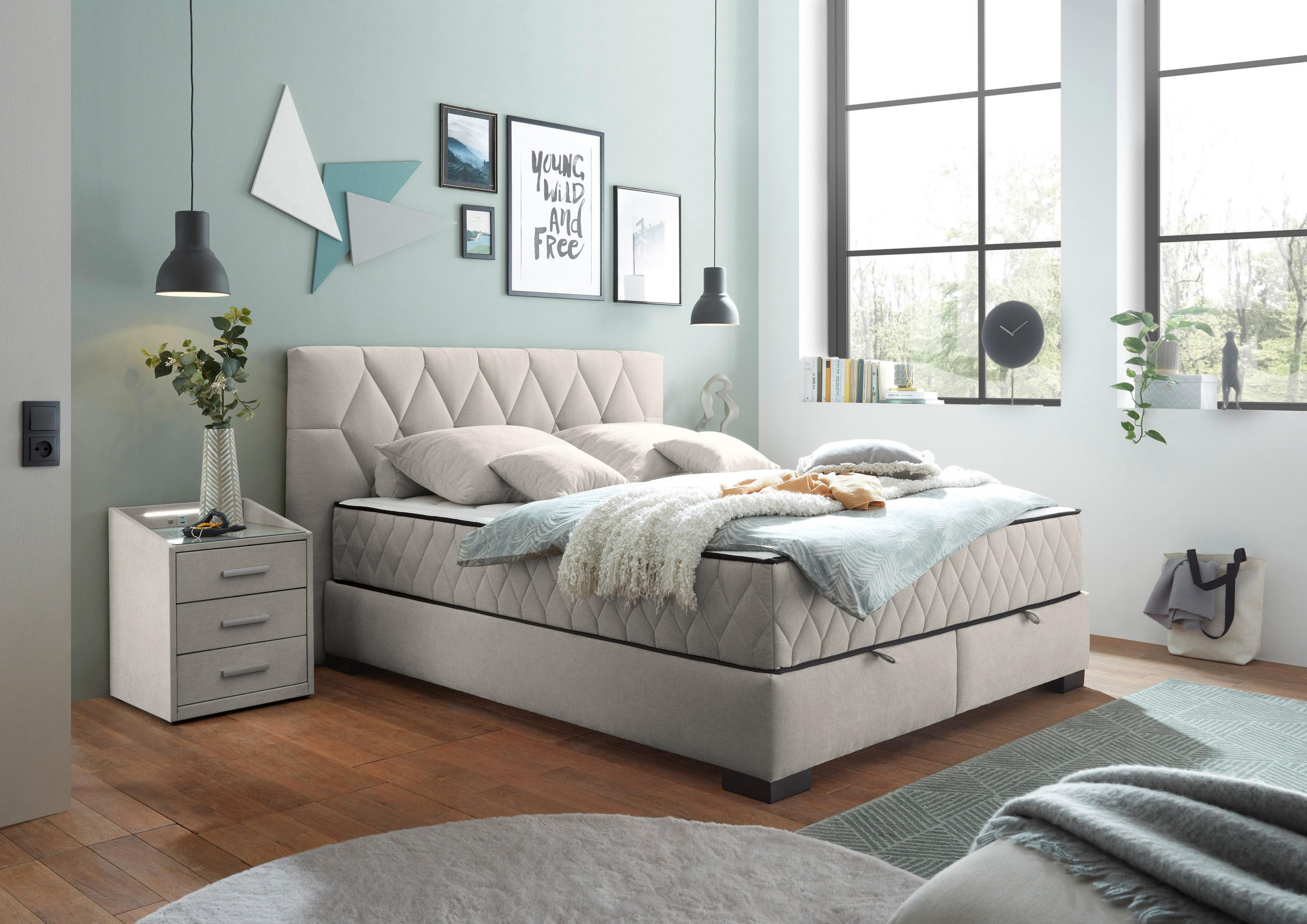 BOXBETT 160/200 cm  in Beige  - Beige/Schwarz, MODERN, Holzwerkstoff/Kunststoff (160/200cm) - MID.YOU
