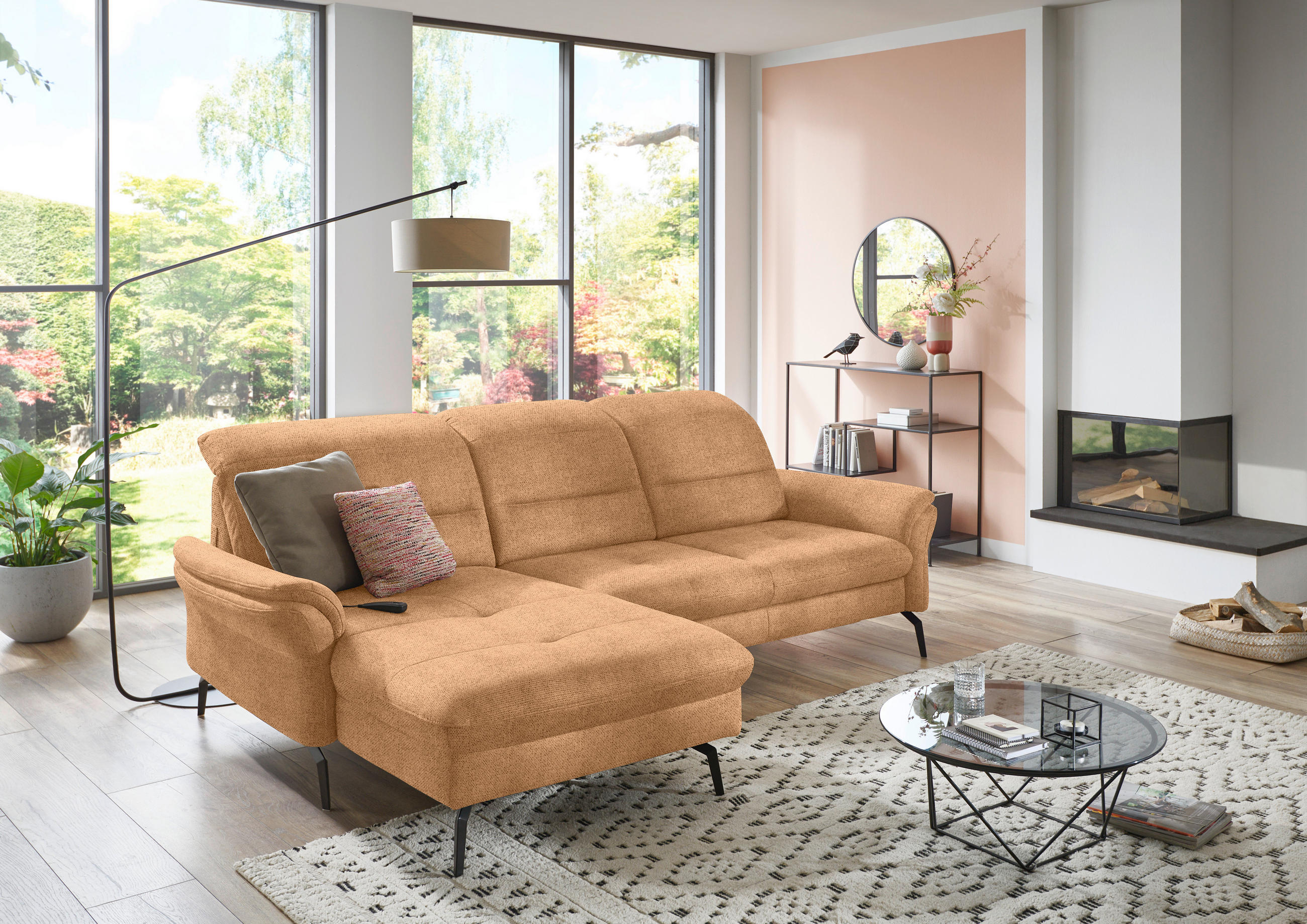 ECKSOFA in Flachgewebe Currygelb  - Currygelb/Schwarz, Konventionell, Textil/Metall (181/260cm) - Beldomo Speed