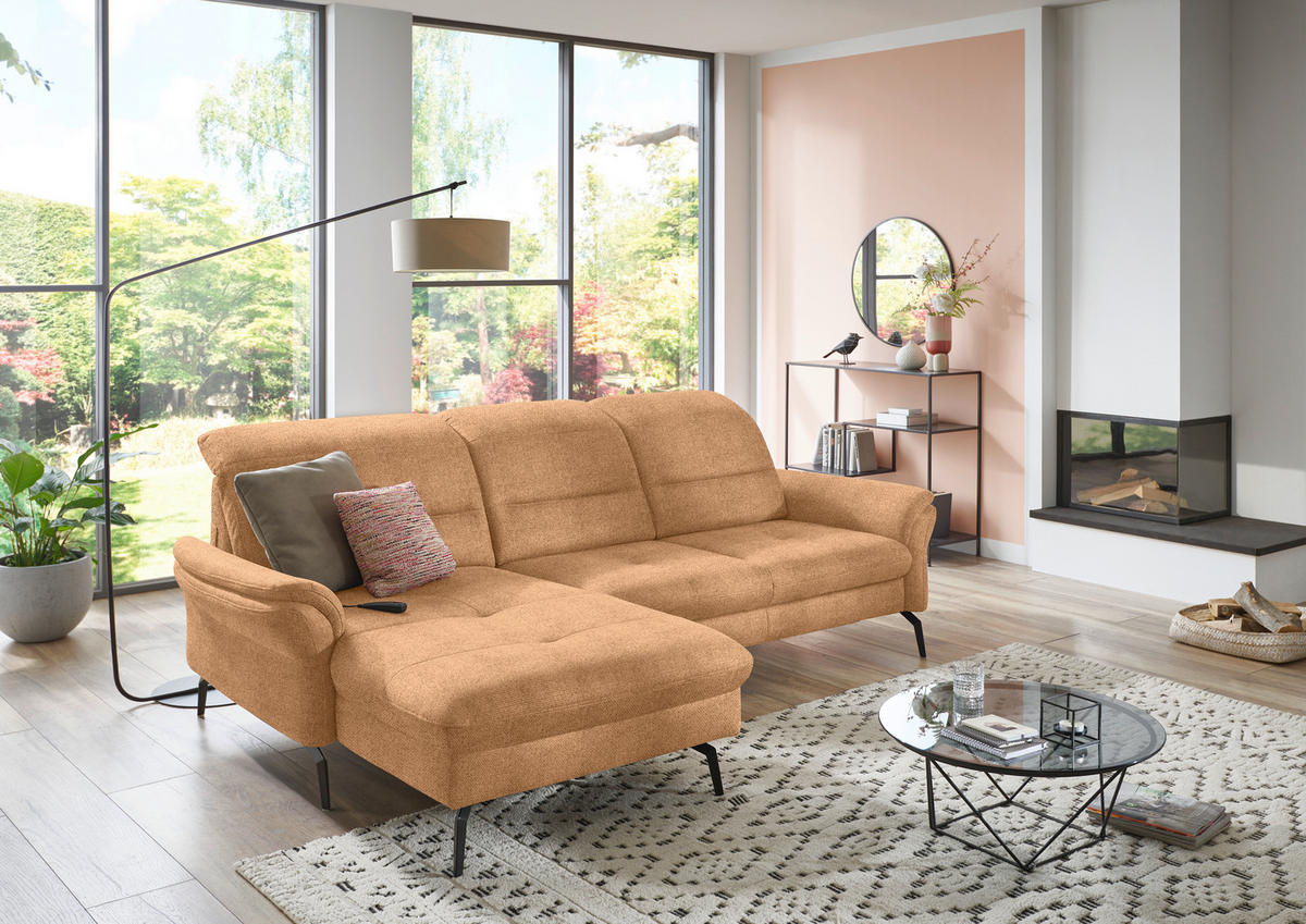 ECKSOFA in Flachgewebe Currygelb  - Currygelb/Schwarz, Konventionell, Textil/Metall (181/260cm) - Beldomo Speed