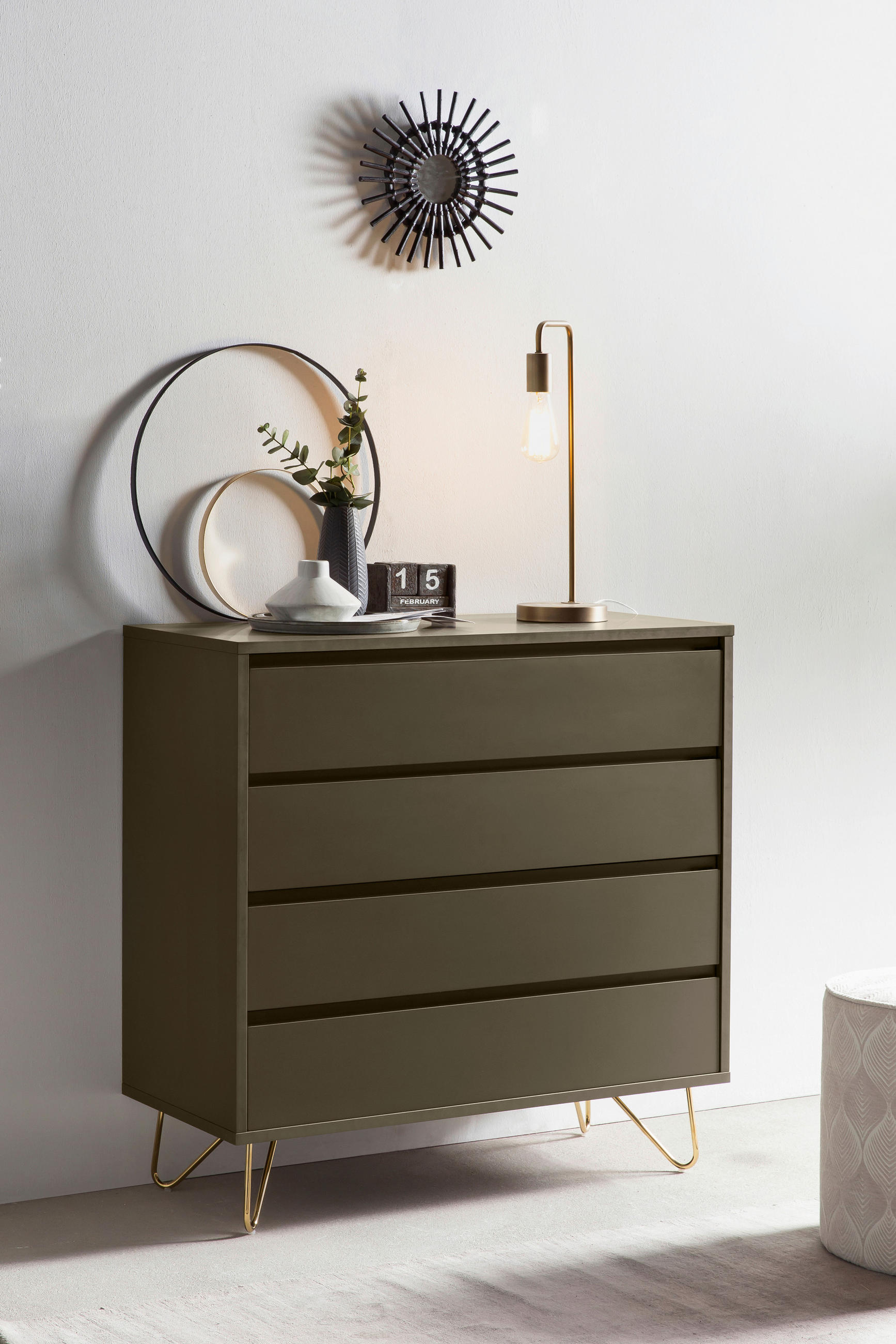 KOMMODE  in 90/90/40 cm  - Messingfarben/Grau, Design, Holzwerkstoff/Metall (90/90/40cm) - Livetastic