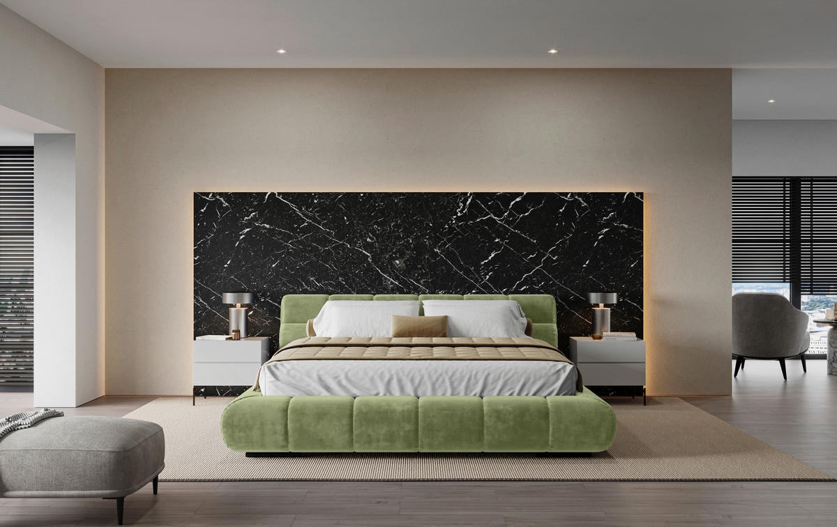 POLSTERBETT 200/200 cm,  in Grasgrün,  - Schwarz/Grasgrün, Design, Textil/Metall (200/200cm) - Belluti