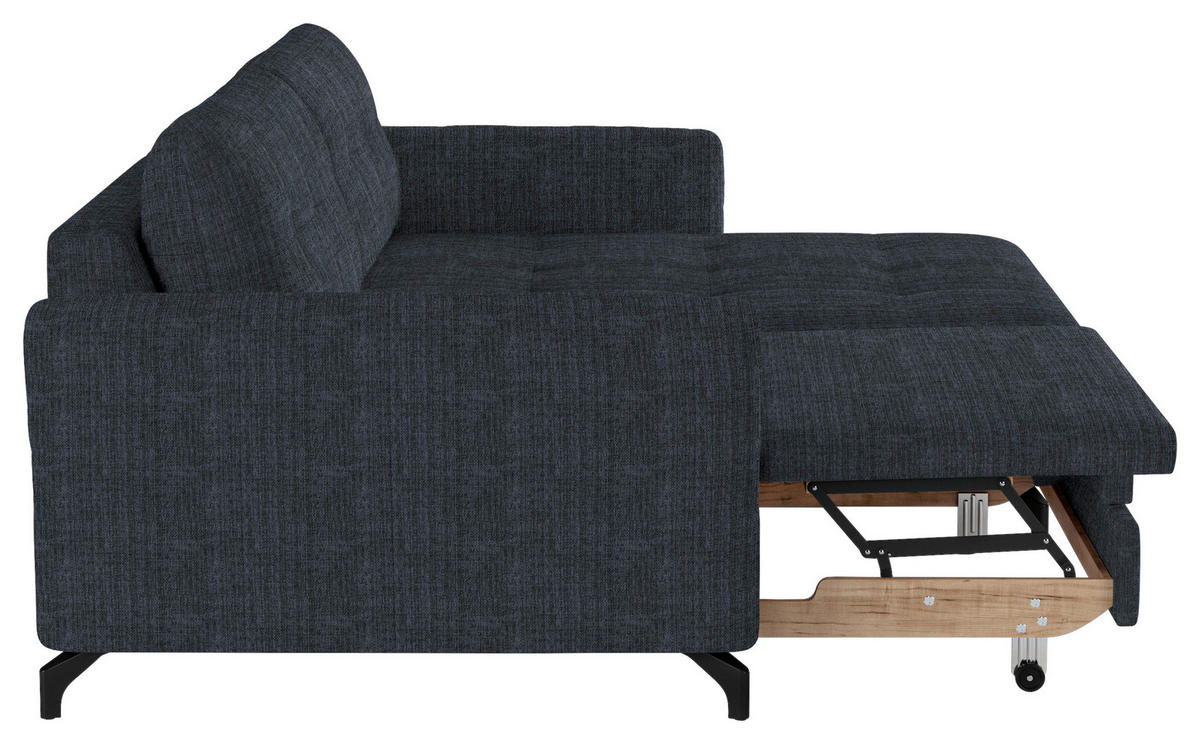 ECKSOFA in Flachgewebe, Leinenoptik Dunkelblau  - Schwarz/Dunkelblau, Design, Textil/Metall (242/170cm) - Xora