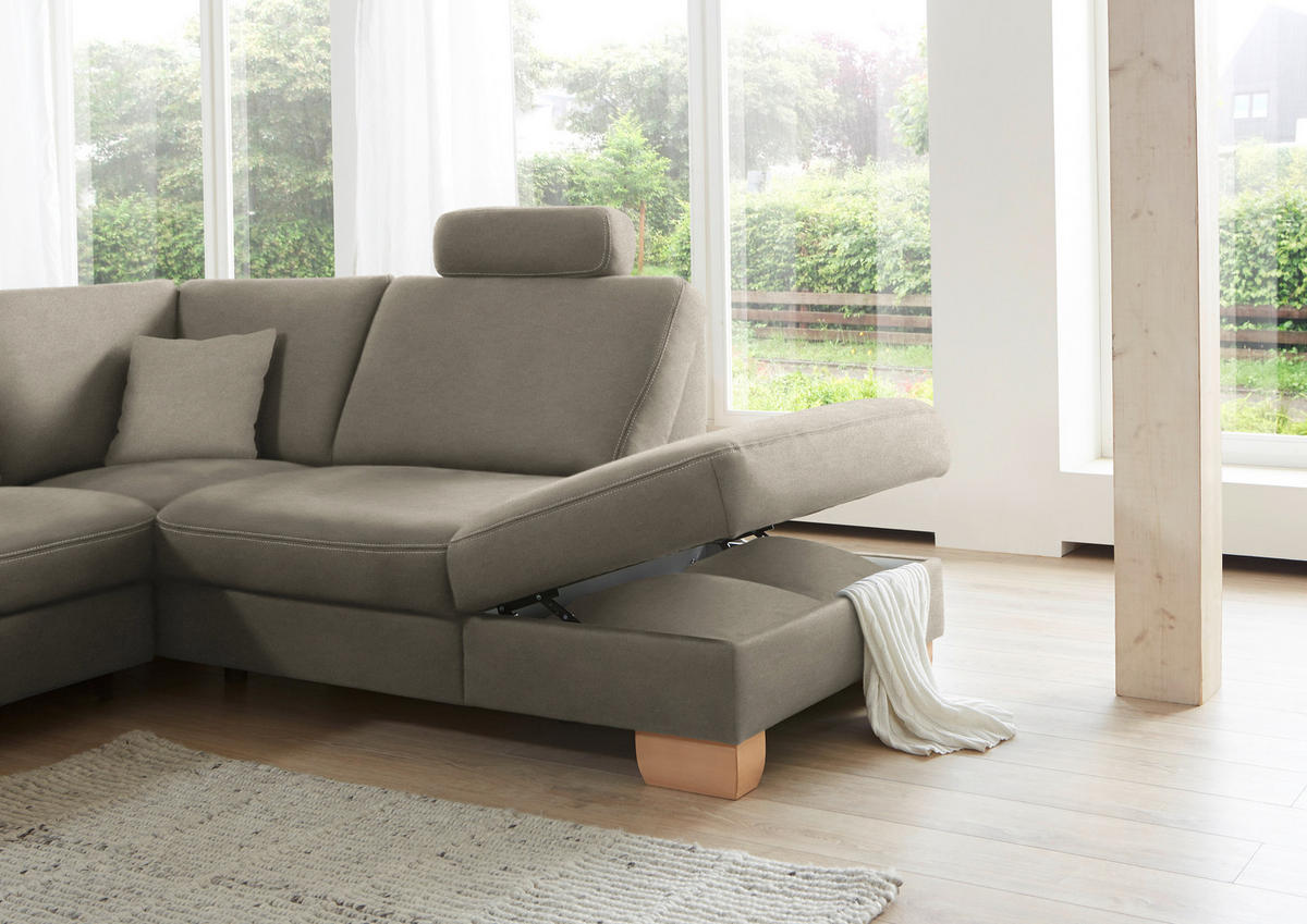 ECKSOFA in Mikrofaser Hellgrau  - Wildeiche/Beige, Natur, Holz/Textil (286/236cm) - Voleo