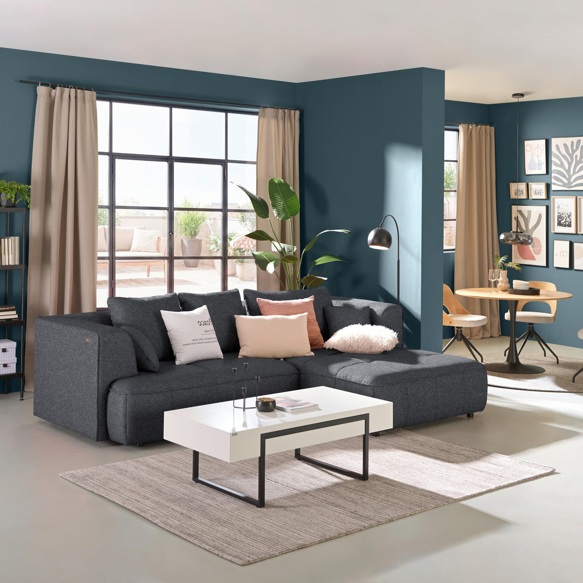 ECKSOFA Webstoff Anthrazit  - Anthrazit/Schwarz, Design, Kunststoff/Textil (288/188cm) - Welnova