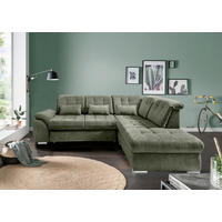 ECKSOFA RIGATTI Dunkelgrün Flachgewebe Kopfteilverstellung, Stauraum, Sitztiefenverstellung  - Chromfarben/Dunkelgrün, MODERN, Textil/Metall (308/254cm) - Livetastic