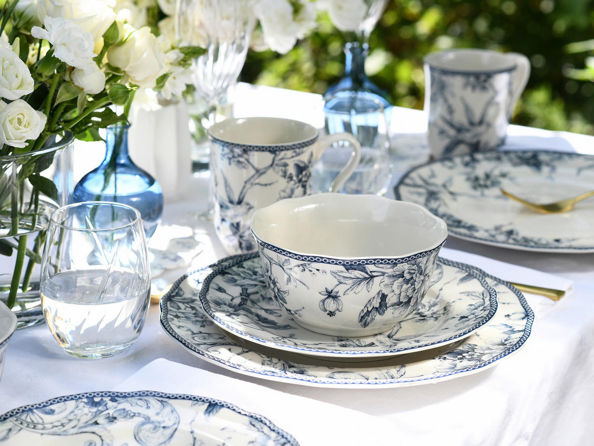 KOMPLETT SERVIS Adelaide Blau 16 delar  - vit/blå, Basics, keramik - Creatable