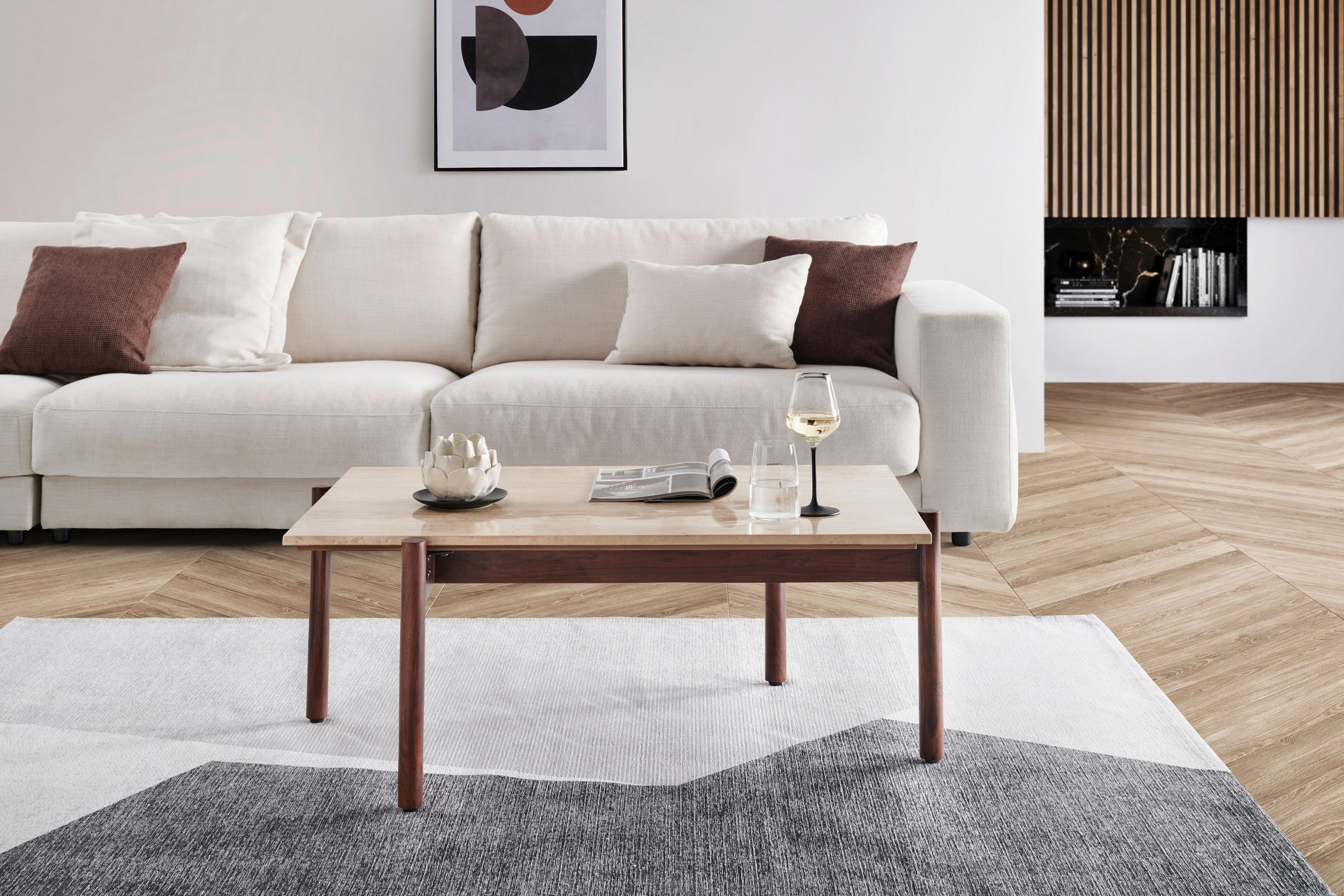 COUCHTISCH Akazie vollmassiv rechteckig Naturfarben, Walnussfarben  - Walnussfarben/Naturfarben, Design, Holz/Stein (100/40/65cm) - Livetastic