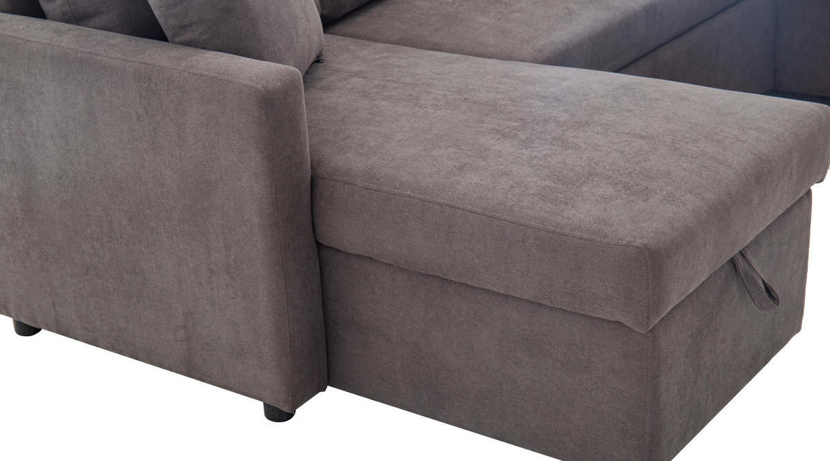 WOHNLANDSCHAFT Dunkelgrau Webstoff  - Dunkelgrau/Schwarz, Design, Holz/Kunststoff (264/88/135,5cm) - Ti'me