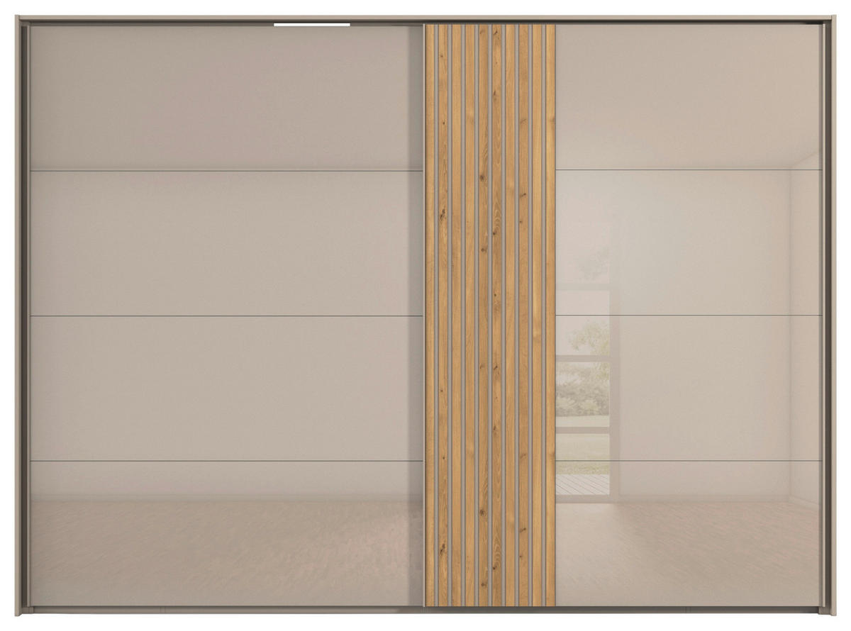 SCHWEBETÜRENSCHRANK 301/223/68 cm 2-türig Eichefarben, Fango  - Fango/Eichefarben, Design, Glas/Holzwerkstoff (301/223/68cm) - Novel