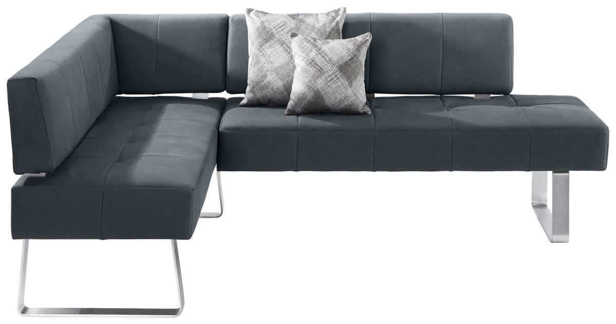 ECKBANK in Metall, Textil Grau, Edelstahlfarben  - Edelstahlfarben/Grau, Design, Textil/Metall (165/227cm) - Moderano