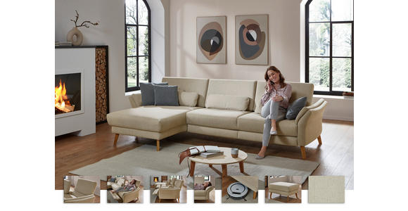 ECKSOFA in Chenille, Flachgewebe Beige  - Wildeiche/Beige, Design, Holz/Textil (157/281cm) - Valnatura