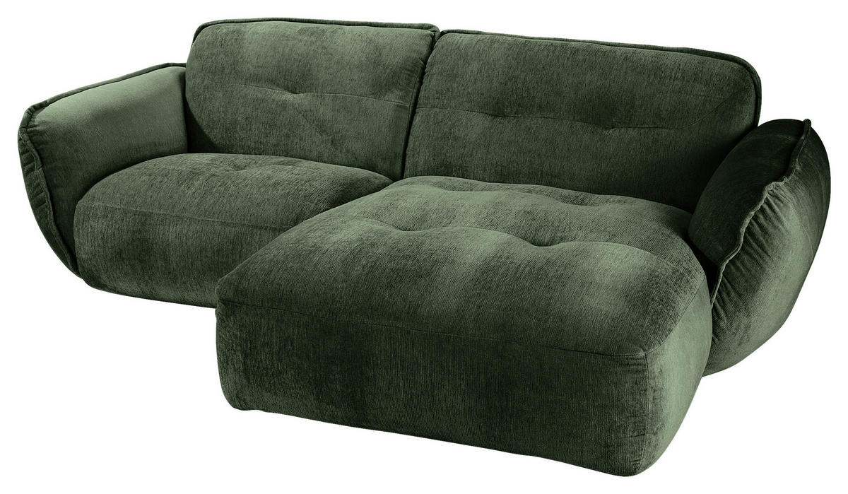 ECKSOFA in Chenille Dunkelgrün  - Dunkelgrün/Schwarz, Modern, Kunststoff/Textil (269/184cm) - Trendmanufaktur