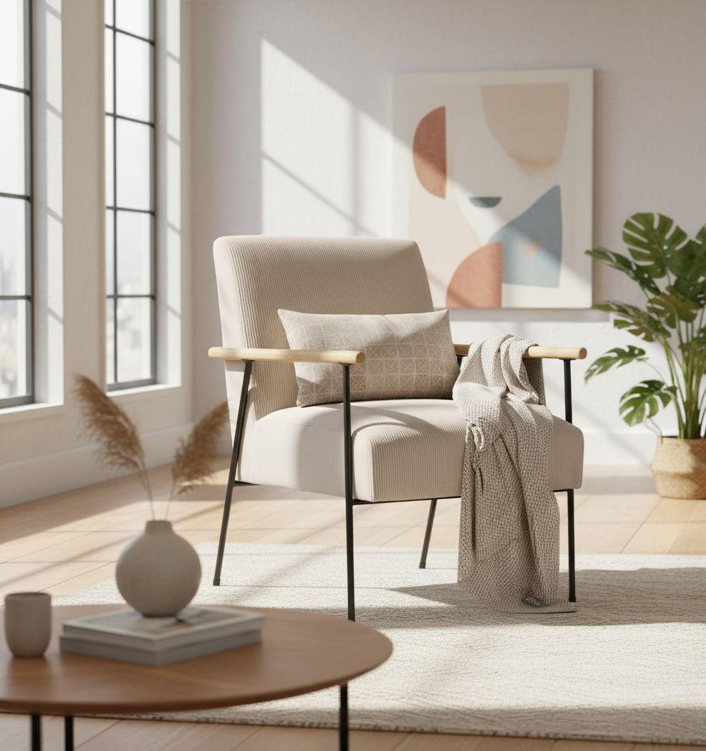 SESSEL in Cord Beige  - Beige/Schwarz, MODERN, Holz/Textil (63/83,5/75,5cm) - MID.YOU