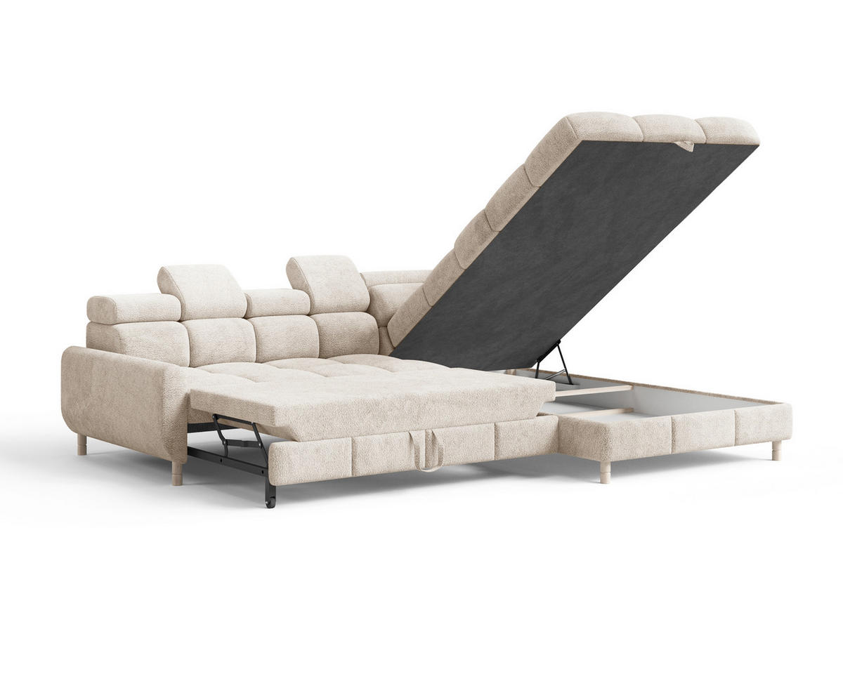 ECKSOFA BUN in Bouclé Beige  - Elfenbein/Beige, Design, Holz/Textil (276/209cm) - MID.YOU