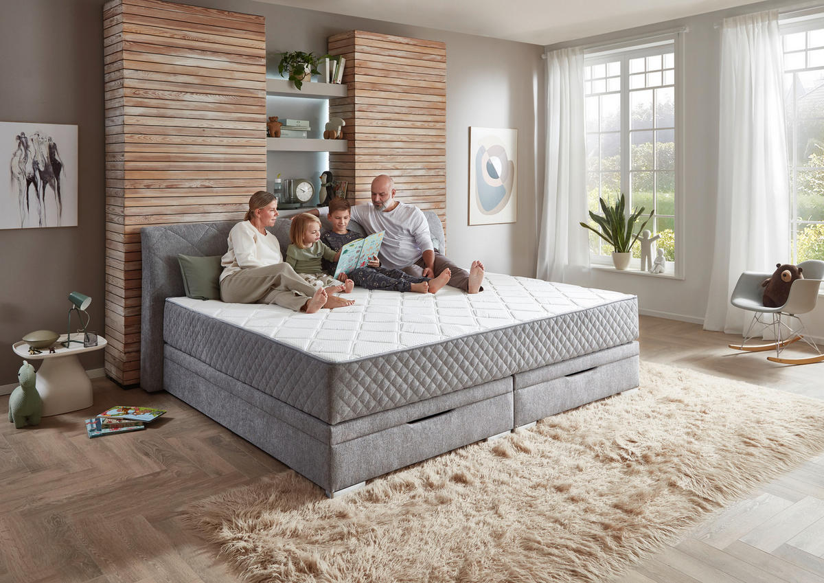 FAMILIENBETT - Chromfarben/Grau, KONVENTIONELL, Kunststoff/Textil (240/200cm) - Boxxx