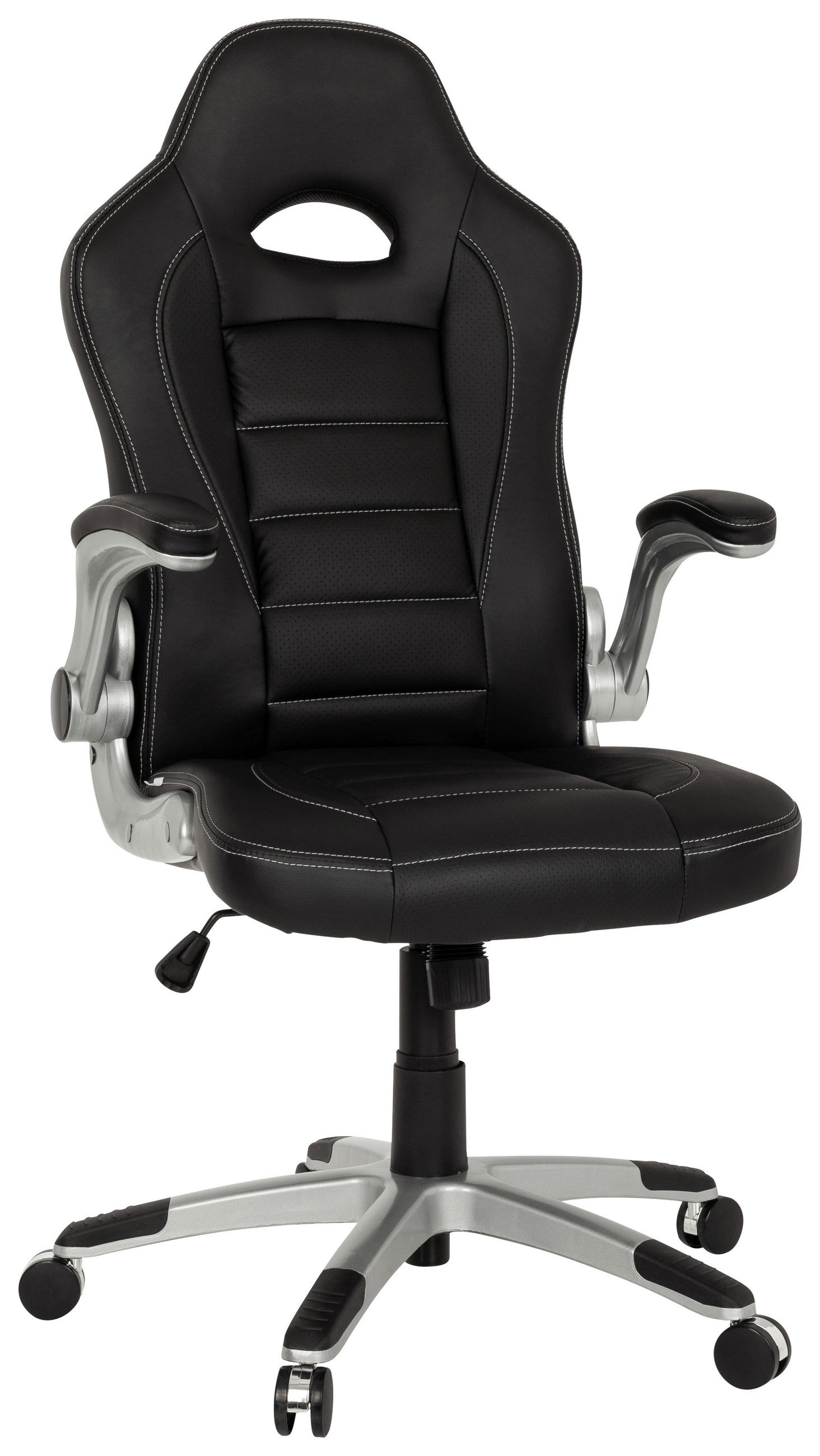 GAMINGSTUHL Schwarz Kunststoff, Textil   - Silberfarben/Schwarz, MODERN, Kunststoff/Textil (64/118/57cm) - MID.YOU