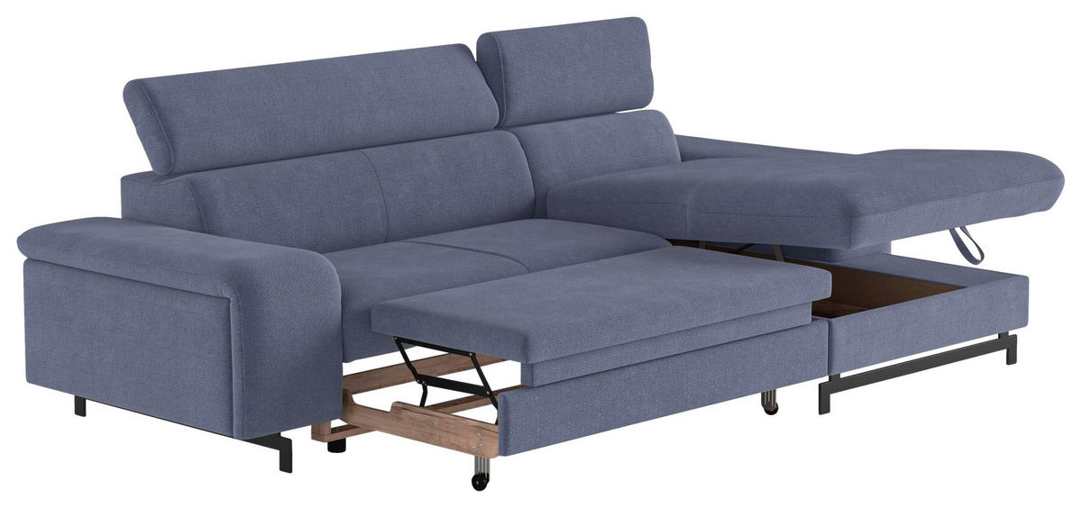 ECKSOFA in Chenille Blau  - Blau/Schwarz, Textil/Metall (267/165cm) - MID.YOU
