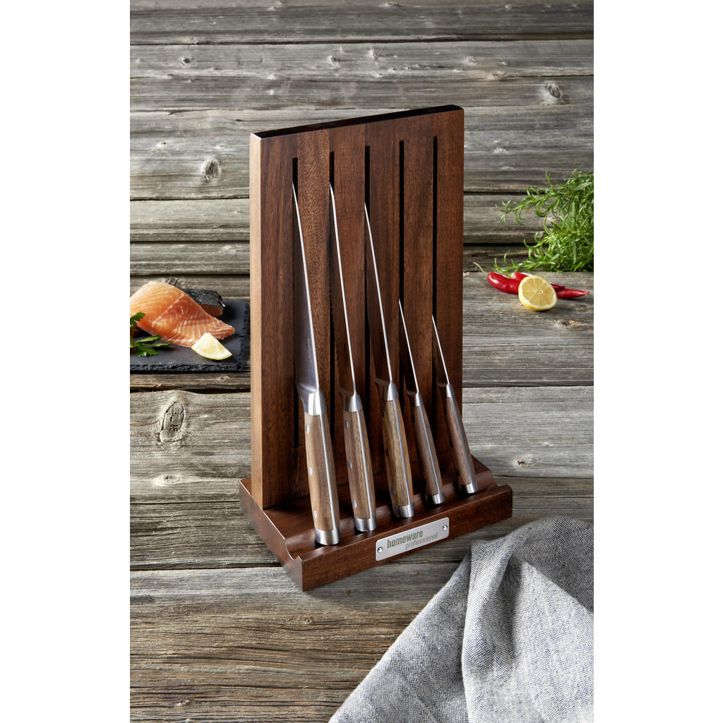 Thumbnail - Homeware Profession. Messerblock, Natur, Edelstahl, Holz, Metall, 6-teilig, Kautschukholz, vollmassiv, Lfgb, Kochen, Küc...
