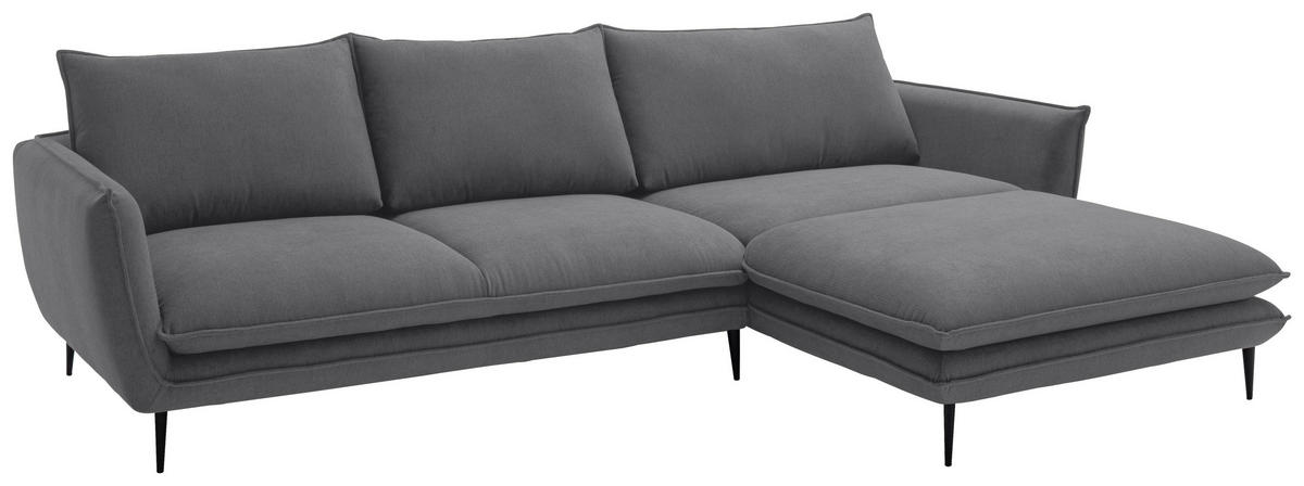 ECKSOFA Dunkelgrau Webstoff  - Dunkelgrau/Schwarz, KONVENTIONELL, Textil/Metall (304/196cm) - Hom`in
