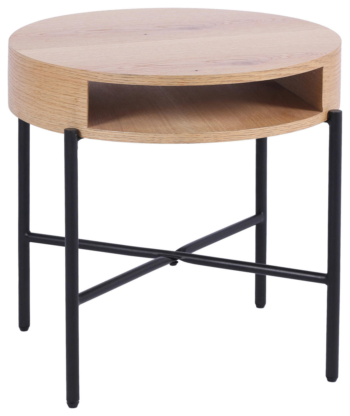 BEISTELLTISCH 54/54/48 cm Eiche furniert Schwarz, Eichefarben rund  - Eichefarben/Schwarz, Natur, Holz/Holzwerkstoff (54/54/48cm) - Stylife