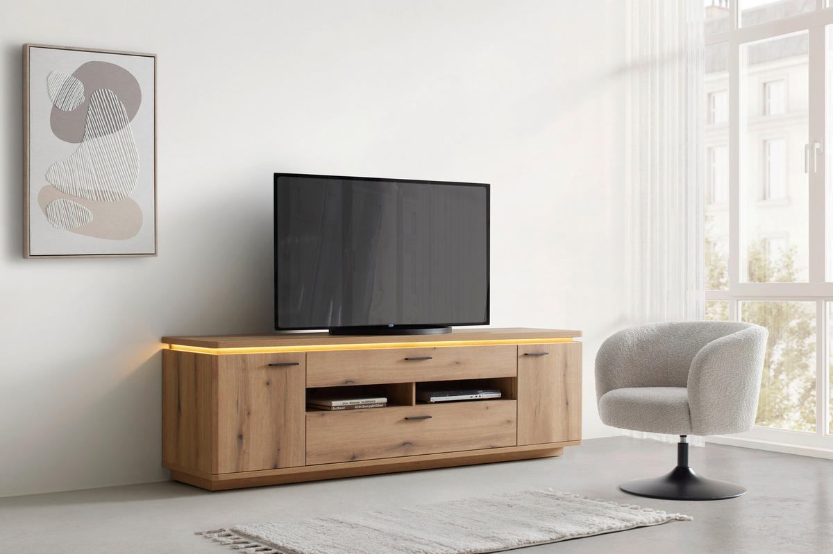 TV-ELEMENT barve hrasta  - barve hrasta/antracit, Natur, kovina/leseni material (150/81/44cm) - Hom`in