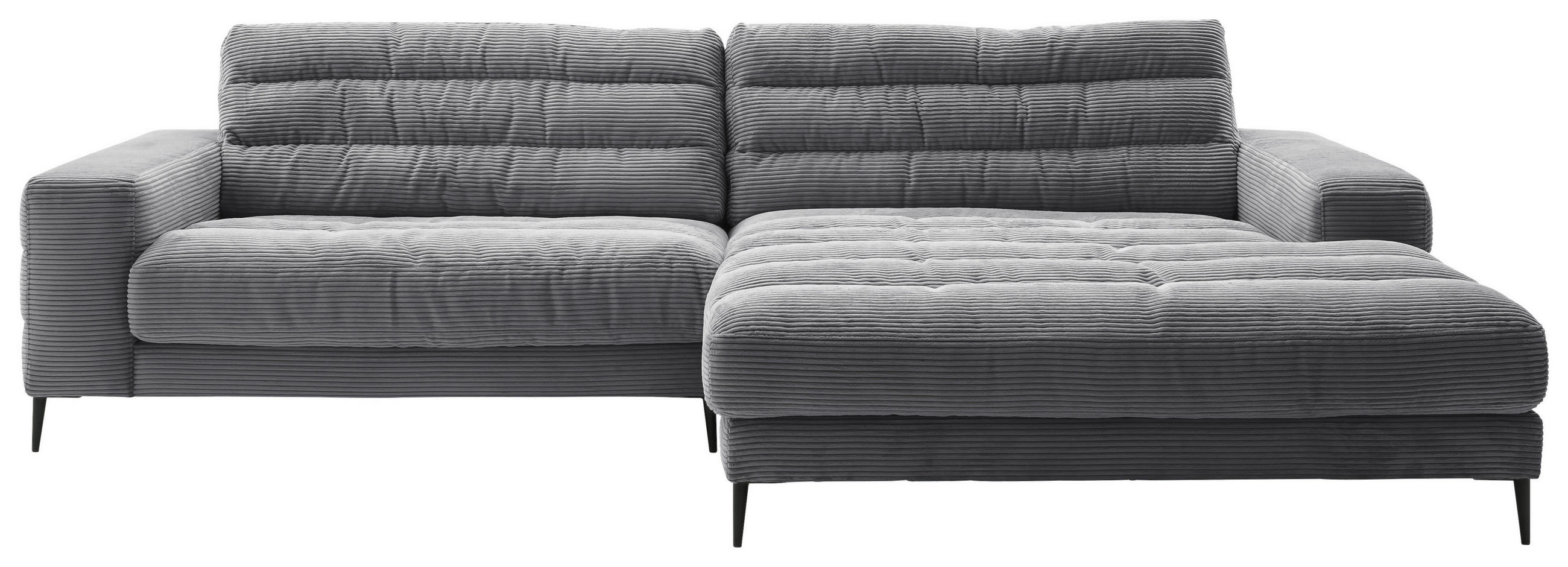 SEDEŽNA GARNITURA, rebrasti žamet temno siva - temno siva/črna, Design, kovina/tekstil (296/207cm) - Pure Home Lifestyle