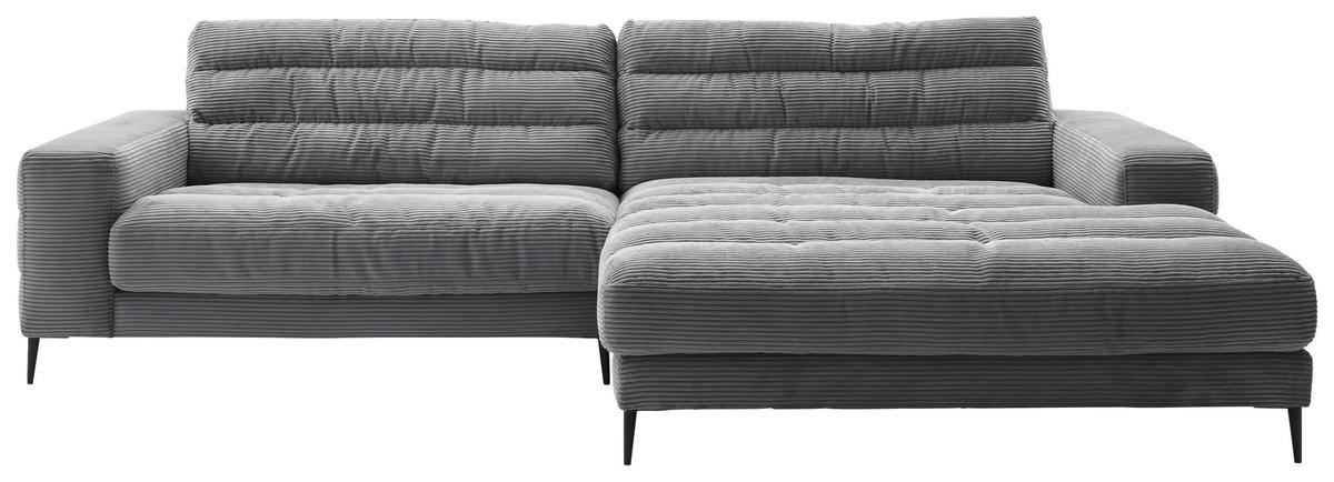 SEDEŽNA GARNITURA, rebrasti žamet temno siva  - temno siva/črna, Design, kovina/tekstil (296/207cm) - Pure Home Lifestyle