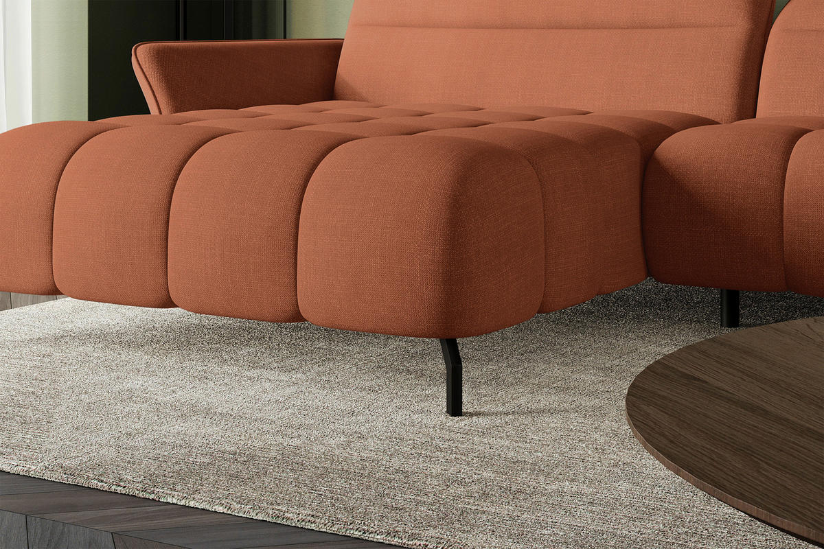 ECKSOFA Rostfarben Flachgewebe Rücken echt, Kopfteilverstellung, Sitztiefenverstellung  - Rostfarben/Schwarz, KONVENTIONELL, Textil/Metall (175/272cm) - Carryhome