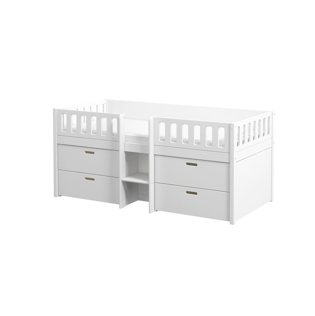 HOCHBETT 90/200 cm,  in Absturzsicherung, Leiter, Rollrost, Bettschublade  - Weiß, MODERN, Holz (90/200cm) - Chameo