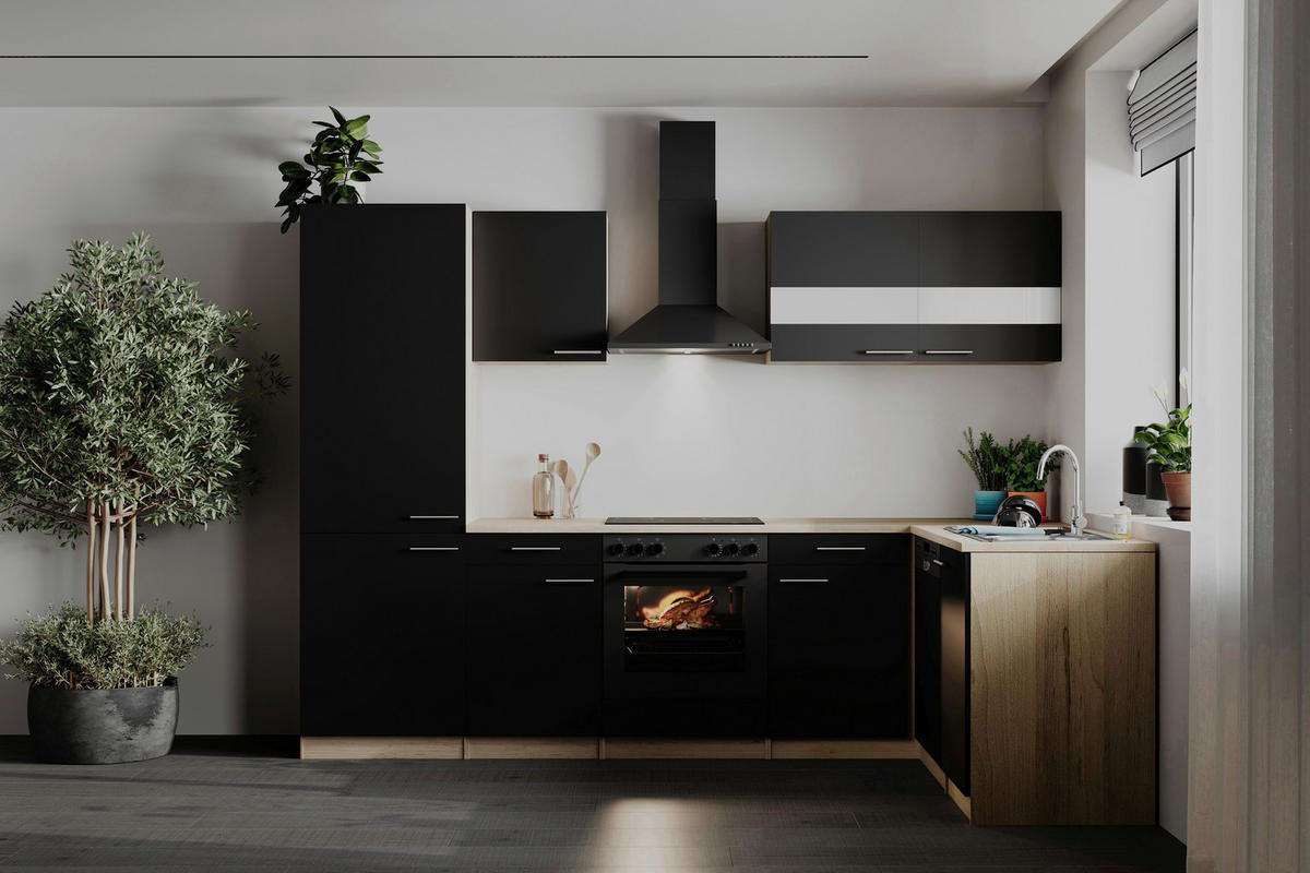 HÖRNKÖK 280/172 cm  i svart  - stålfärgad/svart, Basics, metall/trämaterial (280/172cm) - Respekta