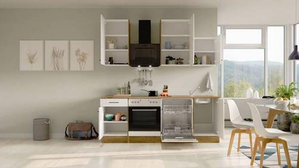 KUCHYNSKÁ LINKA AVILA - čierna/magnóliová, Modern, kov/kompozitné drevo (220cm) - FlexWell