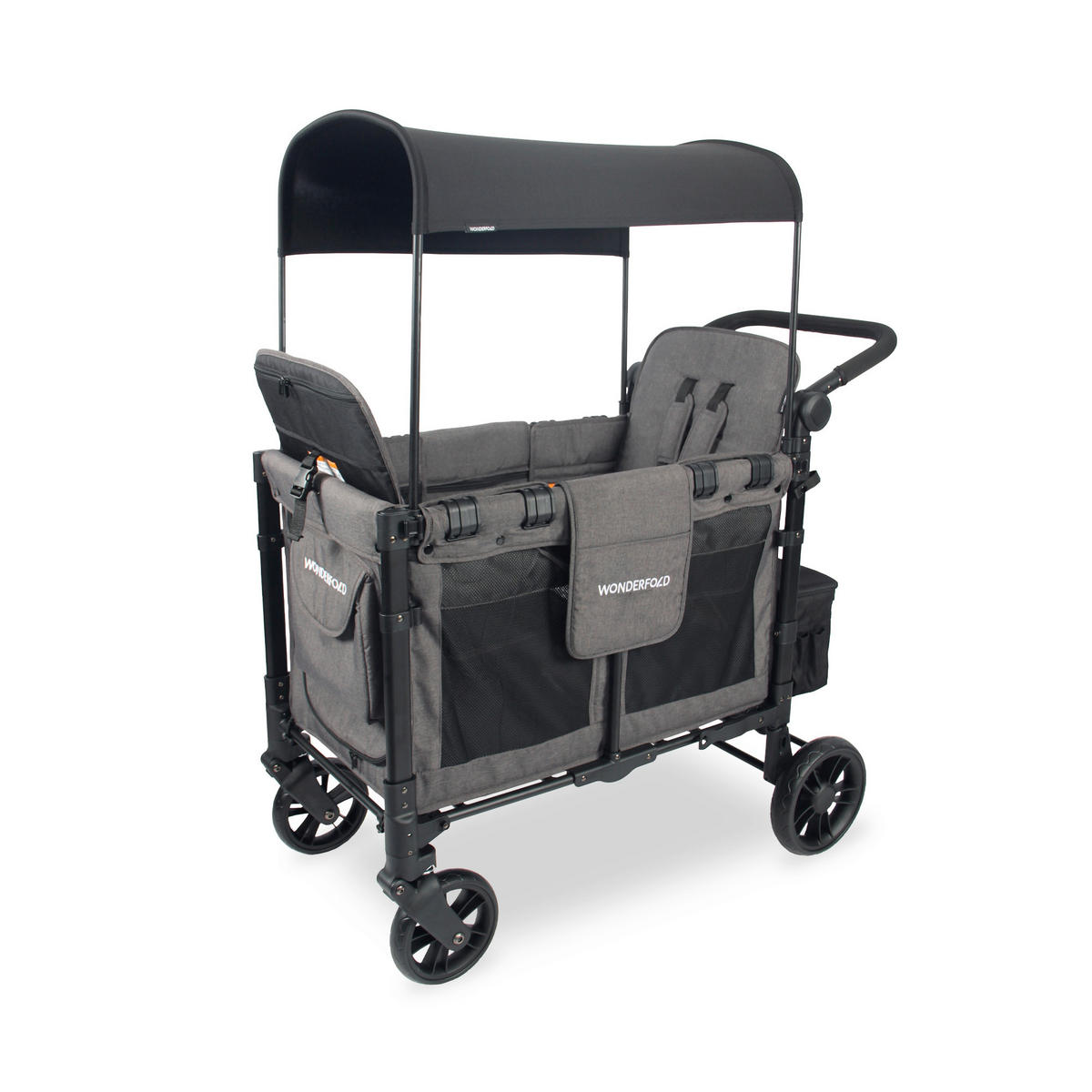 BOLLERWAGEN W2 Elite Double Stroller Wagon Schwarz, Grau 63.50/113.03/137.16 cm  - Schwarz/Grau, Basics, Textil/Metall (63.50/113.03/137.16cm) - WONDERFOLD