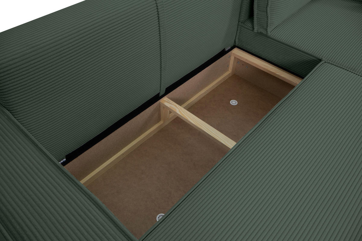 ECKSOFA inkl. Funktionen Dunkelgrün Cord  - Dunkelgrün/Schwarz, Design, Textil (267/141cm) - Xora