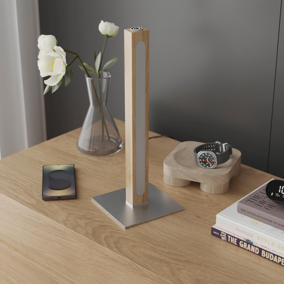 LED-TISCHLEUCHTE 15/40/15 cm   - Eichefarben/Nickelfarben, LIFESTYLE, Holz/Kunststoff (15/40/15cm) - Novel