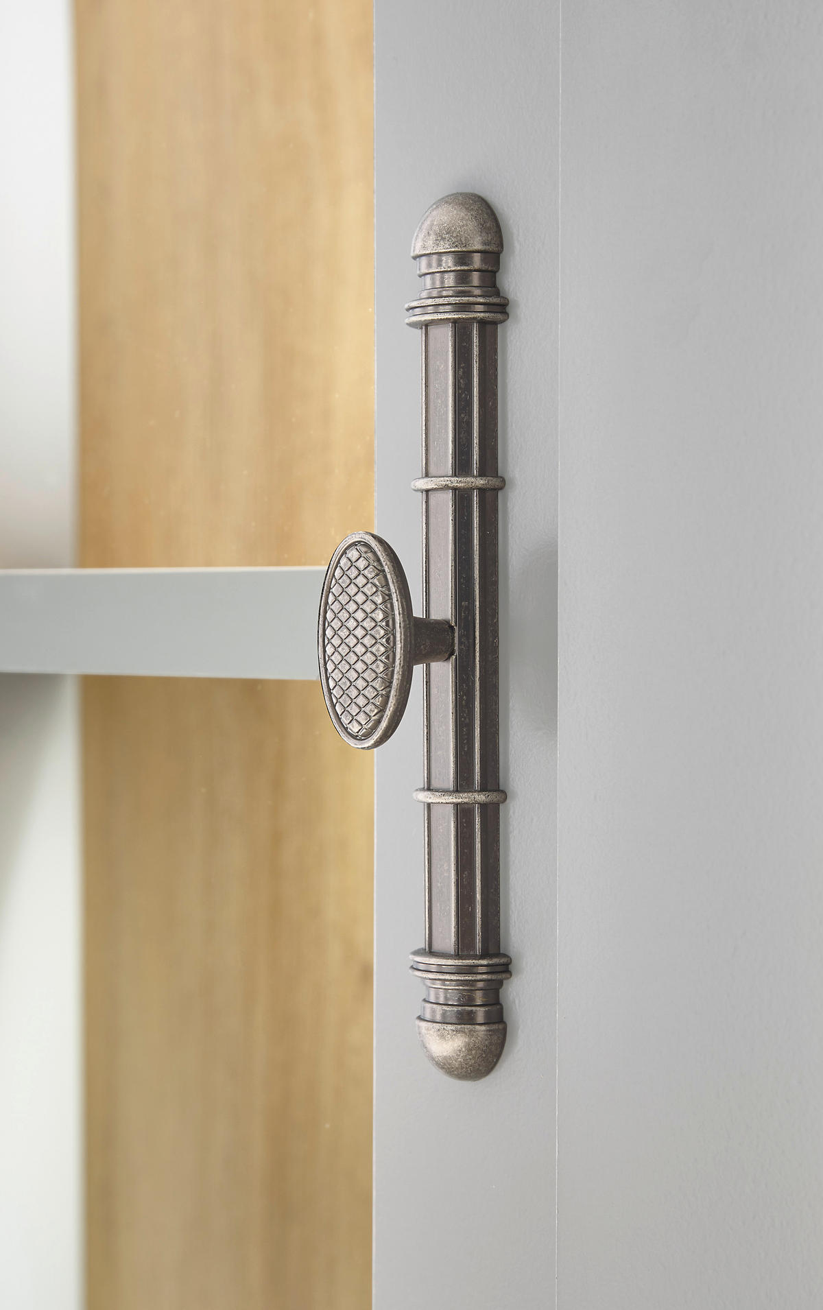 WOHNWAND 4-teilig  in Eichefarben, Hellgrau  326/201/44 cm  - Eichefarben/Silberfarben, Design, Holzwerkstoff/Metall (326/201/44cm) - MID.YOU