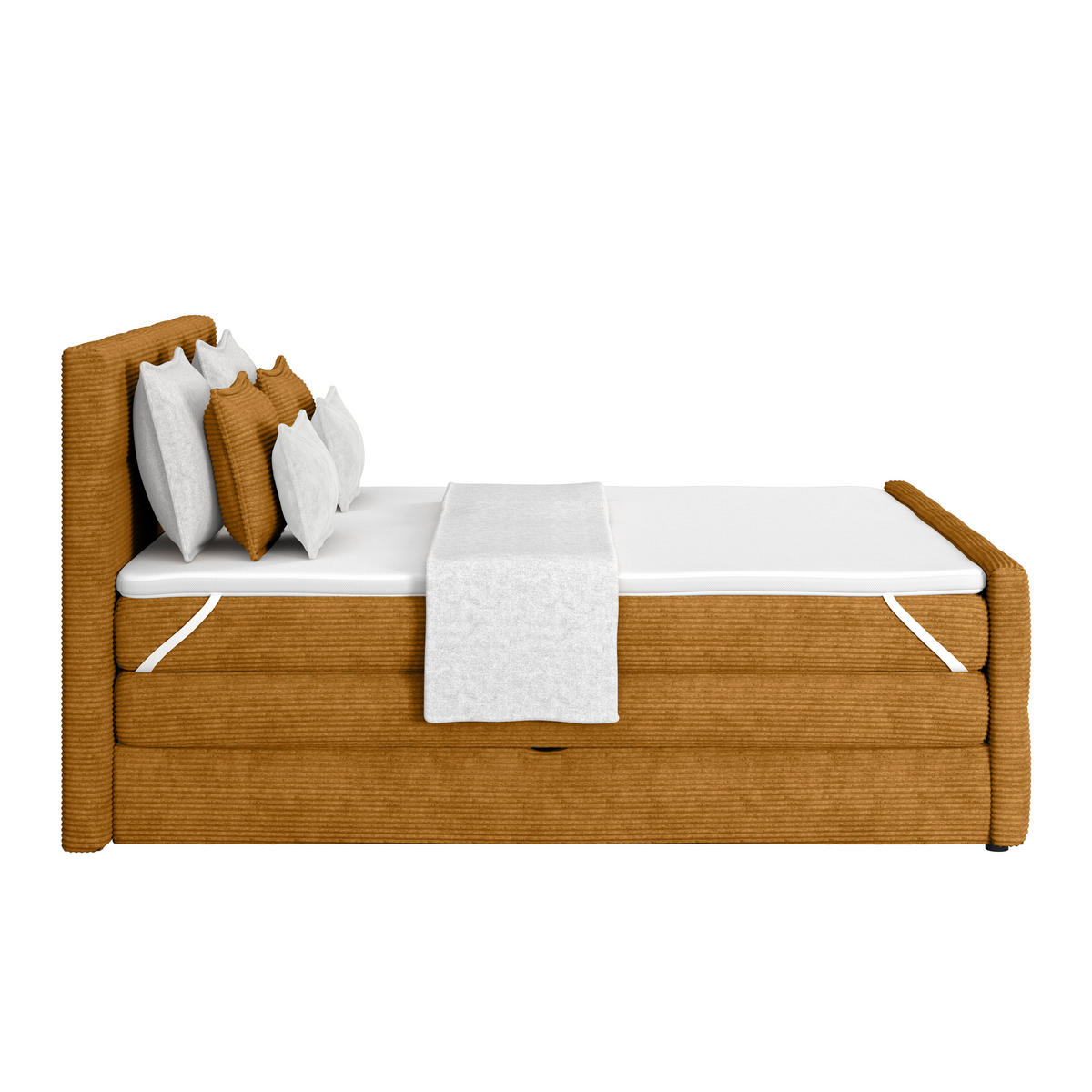 BOXSPRINGBETT 160/200 cm,  in Senfgelb, gepolstertes Kopfteil, Bettkasten, Topper, Matratzen, H2 + H2 = mittel  - Senfgelb, KONVENTIONELL, Holz/Holzwerkstoff (160/200cm)