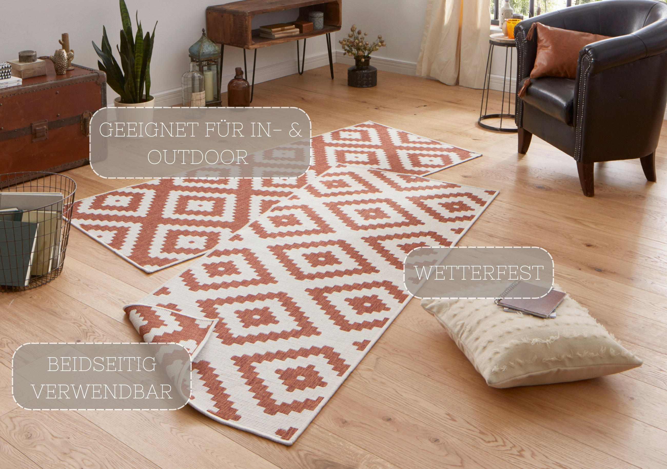 OUTDOORTEPPICH 80/250 cm Twin Creme, Terracotta  - Terracotta/Creme, Basics, Kunststoff (80/250cm)